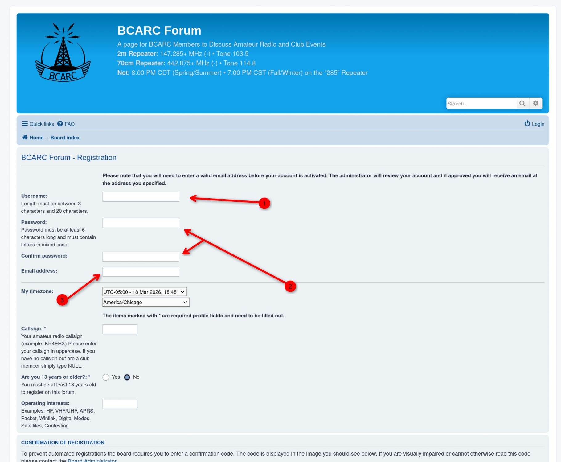 Screenshot showing arrows pointed at forms to fill out in user creation