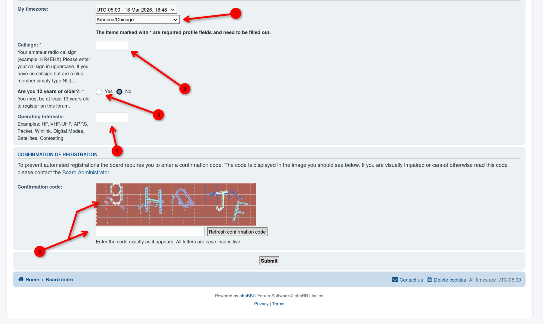 Screenshot showing arrows pointed at forms to fill out in user creation